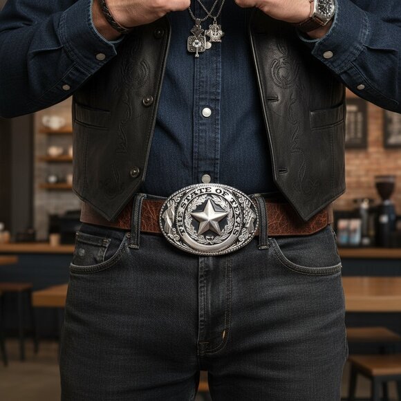 Men Women Silver Metal Belt Buckle Western Fashion Cowboy Texas State Lone Star - Picture 7 of 16